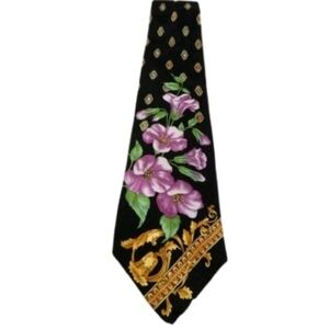 ANTHONY SICARI LAVENDER FLORAL PURPLE GOLD 100% SILK HAND MADE TIE